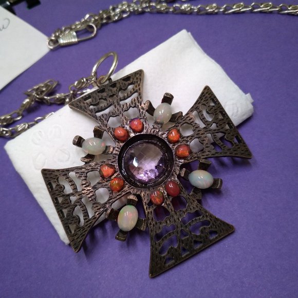 Welo fire Gothic BLING Pink topaz 24 inch necklace